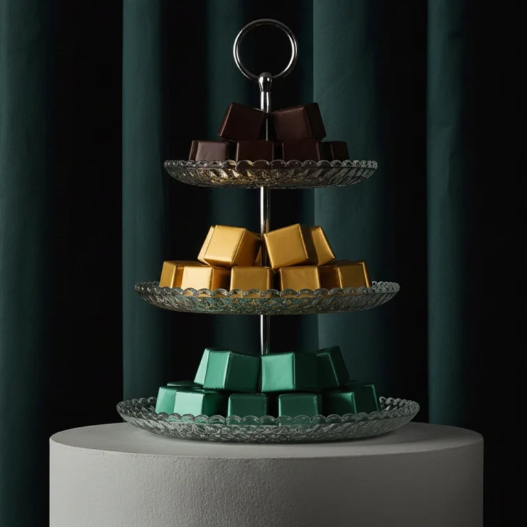 Three chocolate plates stacked