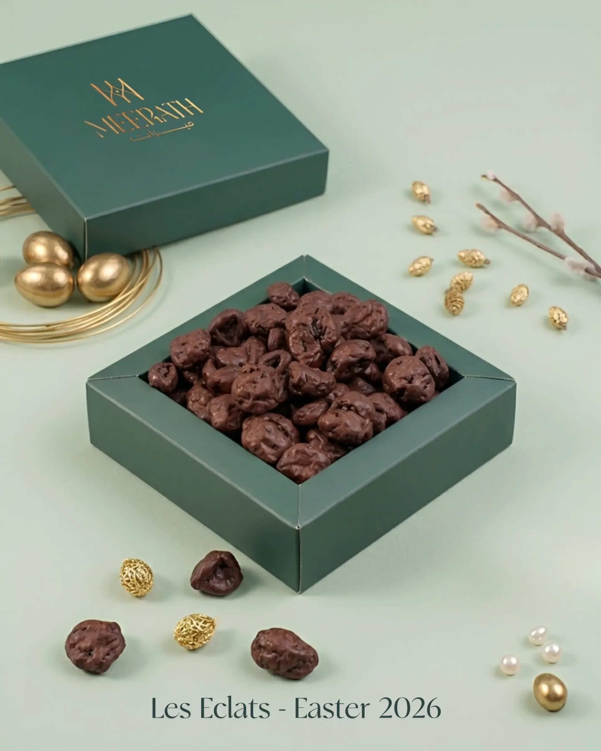 Les Éclats Easter chocolate dragées in Meerath premium green box