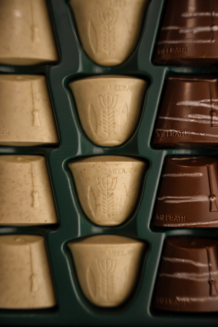 Close-up of handcrafted Belgian chocolate pralines from Majestic Collection Ramadan Edition by Meerath